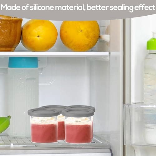 4pcs Lids for Ice Cream Cups, Diameter 4.53in Silicone Round Container Can Cover Accessories Food Storage Lid Replacement Part for Ninja Creami NC301 NC300 NC299AMZ Series Ice Cream Maker(Grey) thumbnail 7
