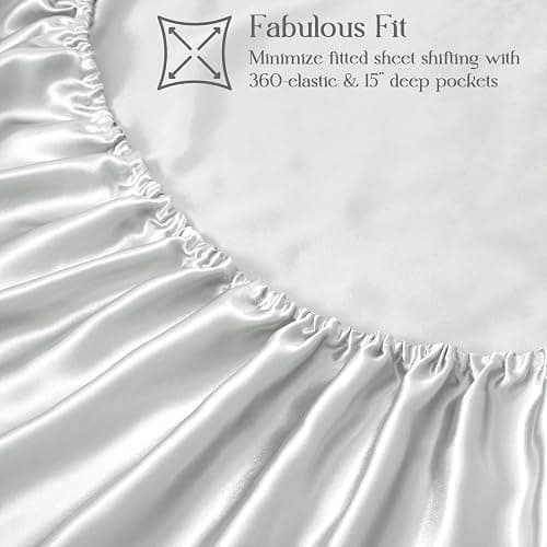 Homiest 2-Pieces Ruffle Pillow Case & Satin Fitted Sheet Set, Light Grey Twin Satin Sheets with Ruffled Pillow Shams, 15 Inch Deep Pocket, Cute & Coquette Silk-Like Bed Set for Decorating Bedroom thumbnail 6