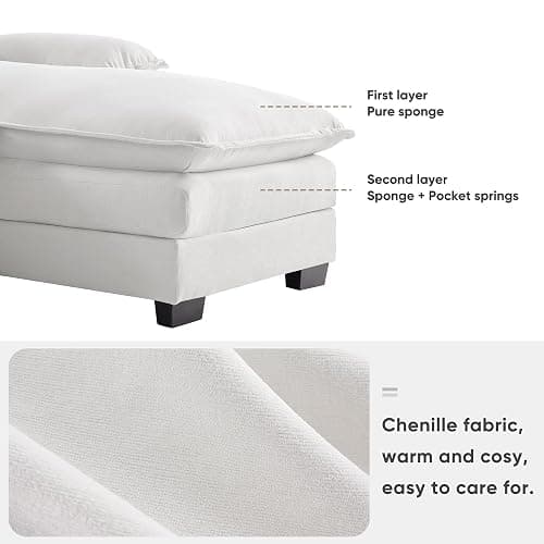 mikibama Luxury Modern 123'' U Shaped Sofa for Living Room, 4 Seater Comfy Cloud Couch Sleeper, Upholstered Sectional Couch Set with Console, Cup Holders & USB Ports, Chenille, White thumbnail 6