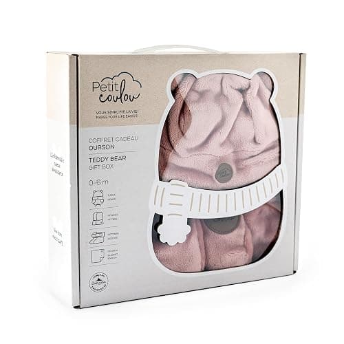 PETIT COULOU Teddy Bear Newborn Baby Gift Box 0-6 Months – Cozy Winter Set with Baby Mittens, Booties, Beanie & Blanket – Perfect New Born Gift for Warmth & Comfort (Pink) thumbnail 7