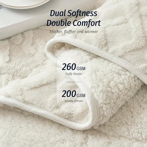Wemore Weighted Blanket for Adults Twin Size 15 lbs, Dual Sided Soft Fuzzy Jacquard Sherpa Weighted Blankets for Sleeping, Cozy Fluffy Knitted Heavy Blanket for Couch Bed, Cream White, 60 x 80 inches thumbnail 2