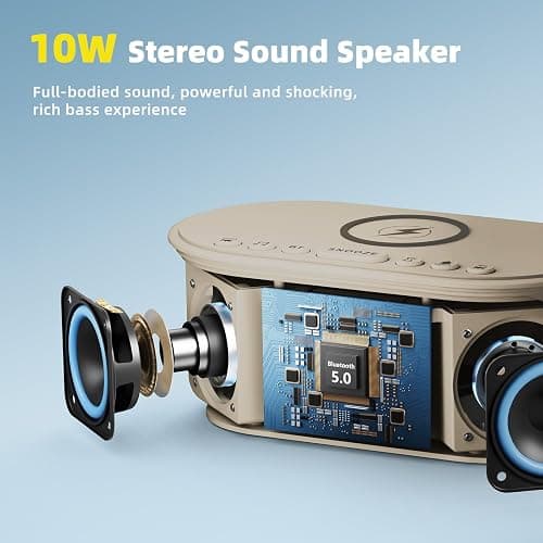 Sound Machine Alarm Clock for Bedrooms: Bluetooth 10W Stereo Sound Speaker with Wireless Charging - White Noise Machine for Sleeping with 21 Soothing Sounds - Putty thumbnail 6