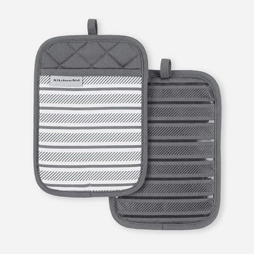 KitchenAid Albany Pot Holder 2-Pack Set, Charcoal Grey, 7"x10" - Image 1
