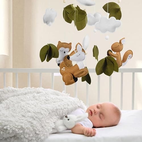 FEISIKE Woodland Animals Theme Bassinet Baby Nursery Mobiles with Modes Digital Music Box 3In1 Set-34 Inch Wooden Mobile Arm for Crib Mobile Hanger for Crib Baby Nursery Decor thumbnail 6