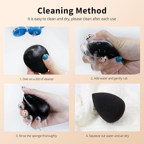 BEAKEY Makeup Sponge Set, 5 Pcs Black Foundation Blending Beauty Sponge, Boun Boun Sponges Flawless for Liquid, Cream, and Powder, Latex-Free and Vegan Makeup Sponges thumbnail 7