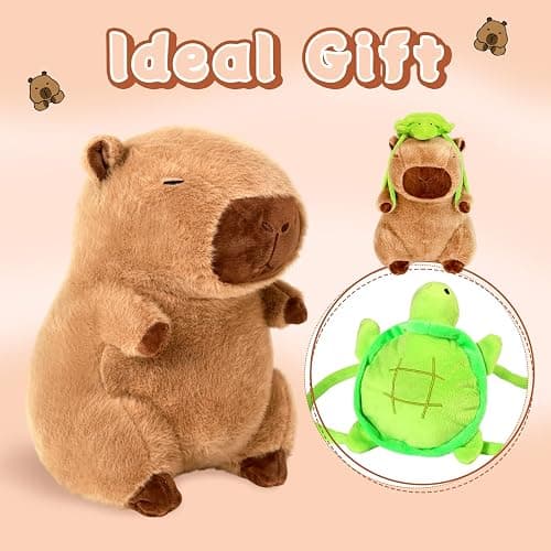 Loskv Capybara Plush 11.8 inch with Turtle Backpack Soft Capybara Stuffed Animals Capybara Hugging Gifts Capybara Doll Pillow for Kids Girls Toys (Turtle Capybara Brown 11.8 inch) thumbnail 5