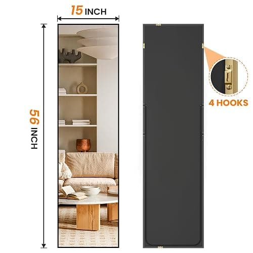 TRAHOME Full Length Mirror, Standing Large Floor Mirror with Aluminum Frame for Bedroom, Living Room, Bathroom(Black) thumbnail 2