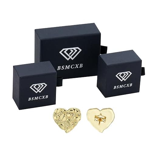 14k Gold Plated Rough Textured Cookie Heart Shape Nugget Stud Earrings For Men/Women Unisex - L(12mm) thumbnail 6