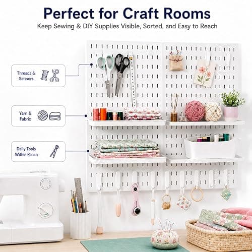 PSLER 22"×22" White Pegboard Kit with 17 Accessories, Garage Office Storage | Pegboard，Complete Hooks Accessories Kit, Multi-scene Organizer, Wall Mount Space Saving,Fits All Wall Surfaces thumbnail 4