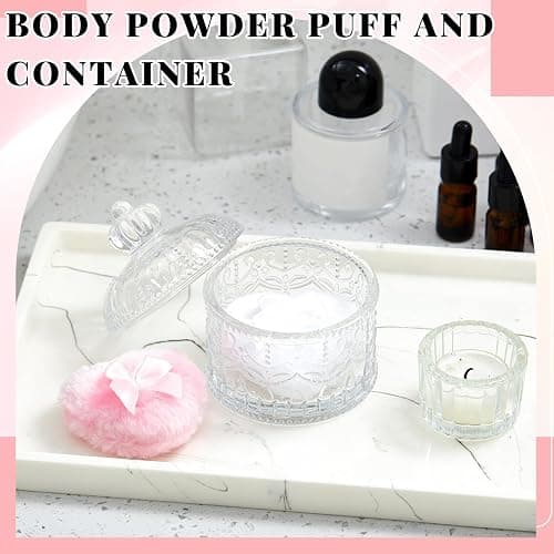 Tioncy 3 Pcs Large Body Powder Puff and Container Valentine's Day gift Powder Container with Puff Crystal Case Soft Washable Reusable Velour Face Body Glitter Wet Dry Makeup(Crown,Clear) thumbnail 4