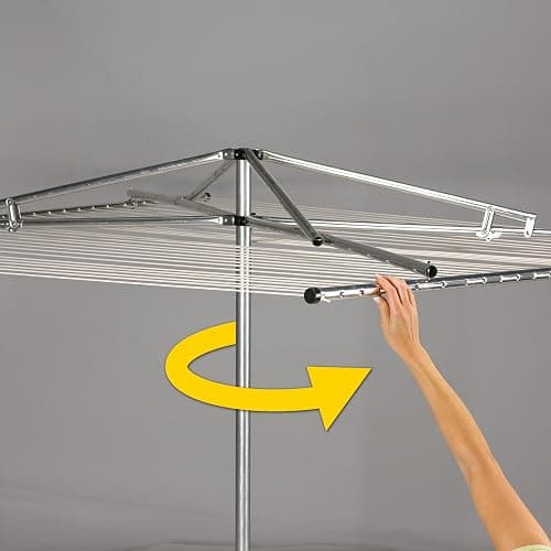 Household Essentials 17130-1 Rotary Outdoor Umbrella Drying Rack | Aluminum | 30-Lines with 210 ft. Clothesline,Silver thumbnail 5