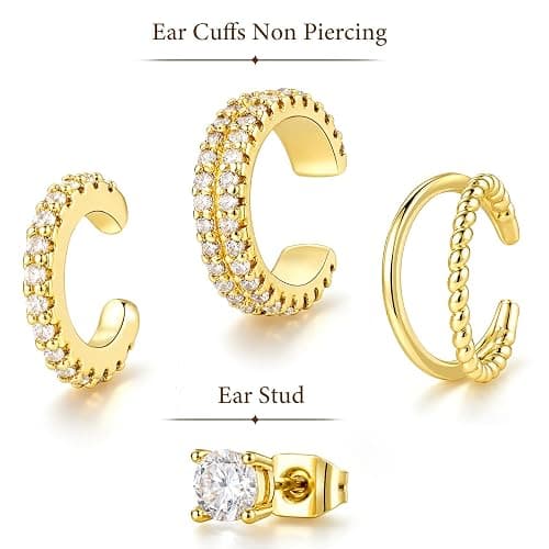 4PCS 14K Gold/Silver Ear Cuff, Clip On Earrings, Ear Cuffs Non Piercing thumbnail 4