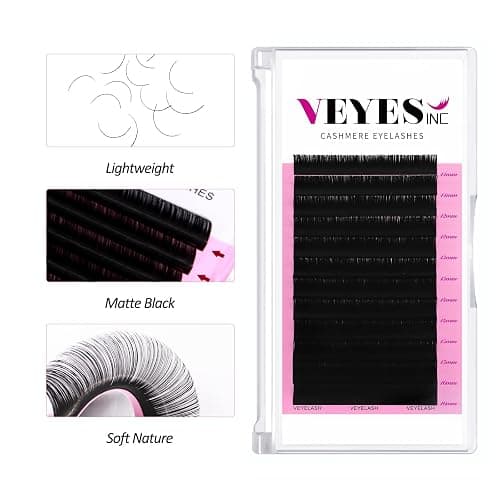 VEYES INC Cashmere Volume Lash Extensions C CC D DD LD L B J M Curl 0.03-0.20 thickness 5-25mm, Super Matte Black Individual Eyelashes Tray, Professional Supplies for Lash Techs (0.05 CC 13mm) thumbnail 2