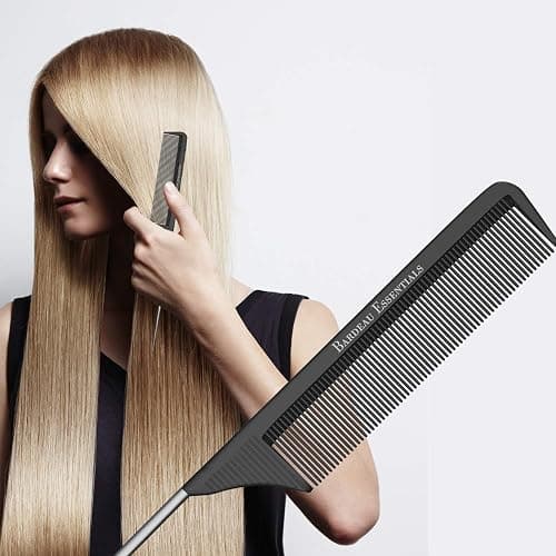 Professional 8.8 Inch Tail Comb - Black Carbon Fiber And Stainless Steel Pintail - Anti Static And Heat Resistant Teasing Lightweight Comb For All Hair Types thumbnail 5