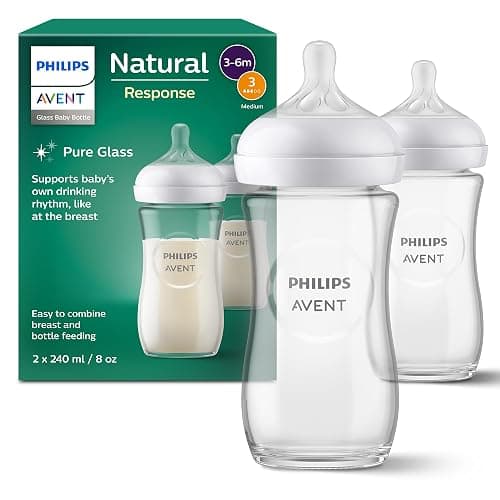 Philips Avent Natural Response - Biberons en verre 240 ml (8 oz) avec tétines à débit moyen (Débit 3), lot de 2, SCY933/02 - Image 1