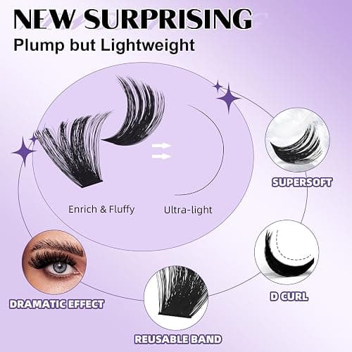B&Qaugen Lash Clusters 200D Individual Lashes Eyelash Clusters Supersoft D Curl Cluster Eyelash Extensions 10-18 Mixed Eyelash Extension Wispy Volume Cluster Lashes DIY at Home(200D-D-10-18MIX) thumbnail 4