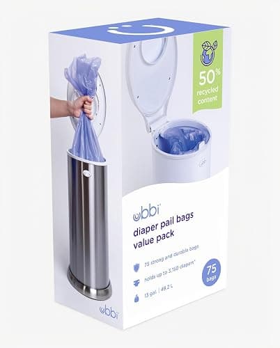 Ubbi Diaper Pail Plastic Bags, 13-Gallon Capacity, 3 Pack, 75 Count | Disposable Baby Waste Bags, Made from 50% Recycled Material, Each Bag Holds Up To 50 Newborn Diapers thumbnail 7