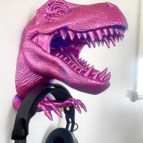 YILCER Dinosaur Headphone Stand Wall Mount T-rex Head Controller Holder 3D Printed Dino Earphone Stand 3D Printed Animals Gaming Headset Hanger Wall Mount Stand Organizer for Gaming Accessories thumbnail 5