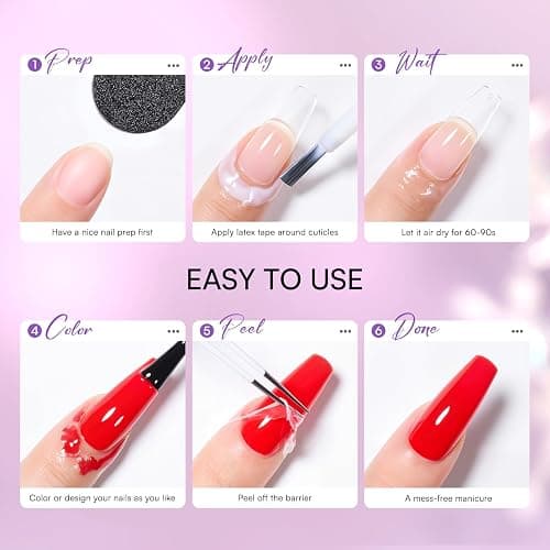 Makartt Liquid Latex for Nails: Nail Polish Barrier Peel Off for Clean Edges, Quick Dry Peel Off Cuticle Guard, Latex Tape for Nails Gel Polish, Stamping, Chrome Powder for Nail Art Home Salon Use thumbnail 6