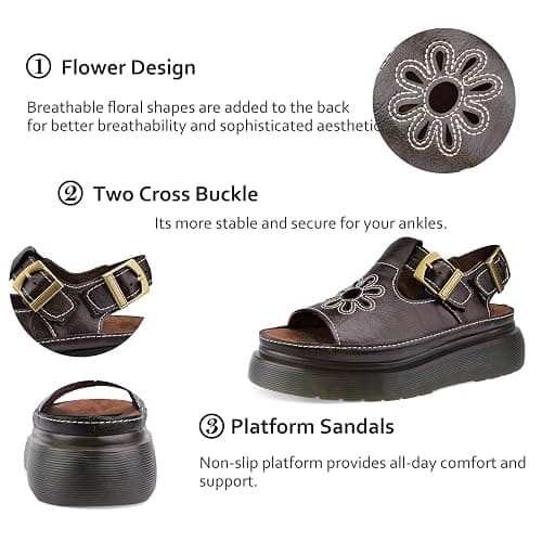 KIFIWUI Platform Sandals for Women Chunky Ankle Buckle Casual Open Toe Comfortable Flower Decoration Fisherman Sandals thumbnail 3