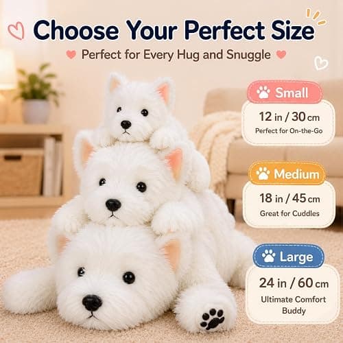 Lightly Weighted Stuffed Animals Westie Dog Plush 12" for Kids & Adults | Ultra Soft Huggable Fell,Cozy Comfort Companion,Cute Room Decor,Ideal Gifts for Birthdays Holidays Christmas thumbnail 5
