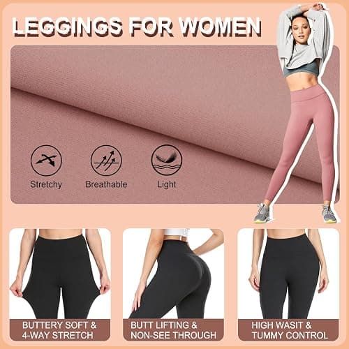DHSO 3 Pack Leggings for Women, High Waist Tummy Control Yoga Pants Non See-Through Workout Running Tights thumbnail 2