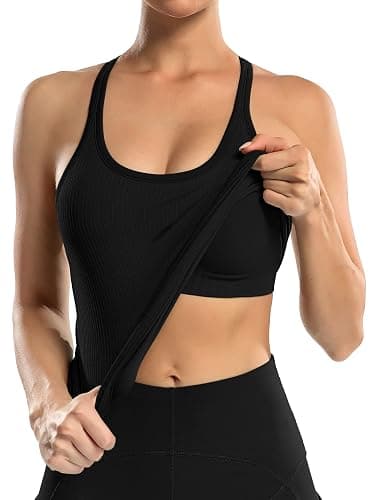 ATTRACO Ribflex Ribbed Workout Tank Tops for Women with Built in Bra | Removable Pads, Light-to-Medium Support, Racerback, Scoop Neck, Hip Length, Seamless Stretch, Sleeveless Athletic Tops thumbnail 4