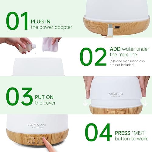 ASAKUKI Essential Oil Diffuser, 300ml Ultrasonic Aromatherapy Oil Humidifier with 7 Colors Lights 2 Mist Mode for Home thumbnail 7