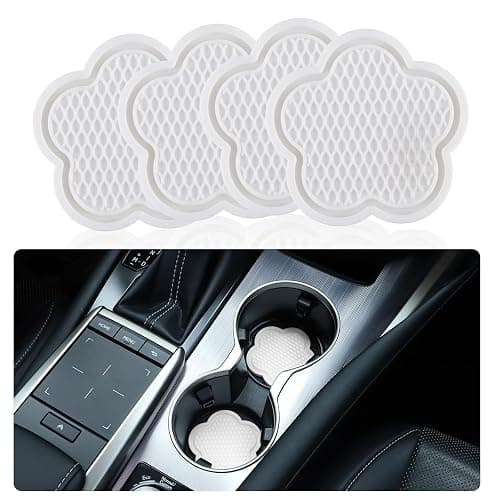 GaRhomxy Car Cup Holder Coaster, Universal Non-Slip Recessed Flower Shaped Cup Holders, Cute Car Accessories Interior for Women and Man Interior Sets 4 Pack (White) - Image 1