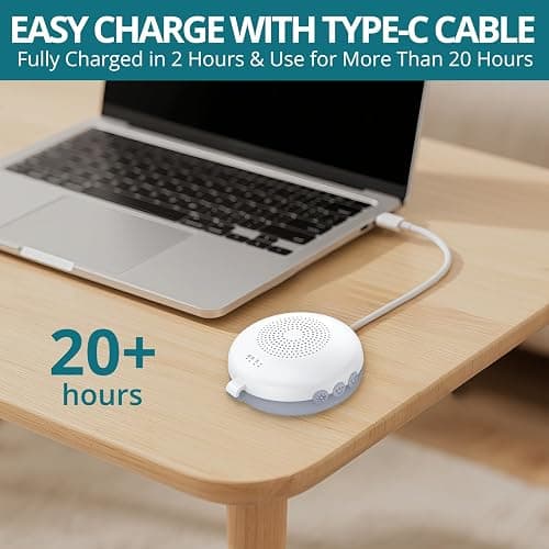 YGiTK Machine à Bruit Blanc Portable avec 12 Sons Apaisants, Veilleuse et Fonction Mémoire, Appareil de Sommeil à Bruit Blanc avec Minuterie, Rechargeable, sans Fil, pour Bébé, Adulte, Méditation thumbnail 7