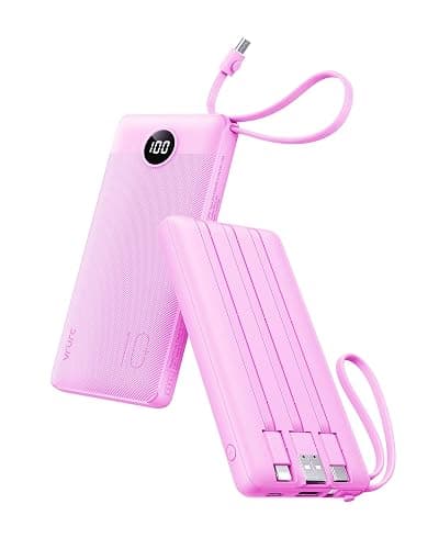 VRURC Portable Charger 10000mAh, Travel Essentials Battery Pack, 5 Output 2 Input Power Bank, Built-in Micro & USB C Cables Phone Charger for iPhone 17 Pro 17 16 15 14 13,Android-Purple(1 Pack) - Image 1