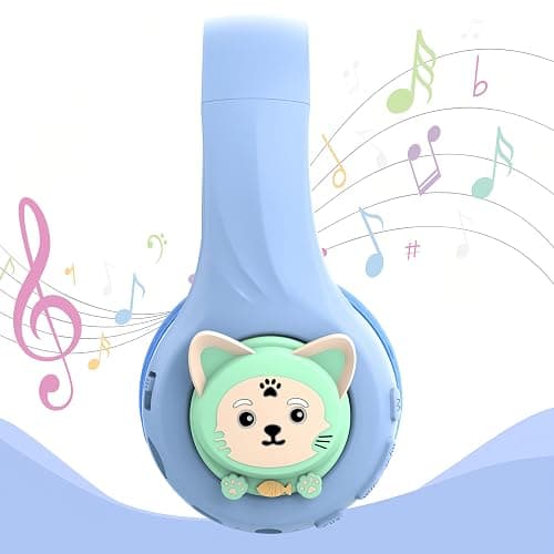 Riwbox CB-7S Kids Wireless Headphones,Gifts Suitable for Kids,74/85/95dB,LED Glow Lights,50H Playtime,Bluetooth V5.3,Built-in Mic, TF Card Slot,for Travel/School/Phone/Laptop(Blue&Grey) thumbnail 5