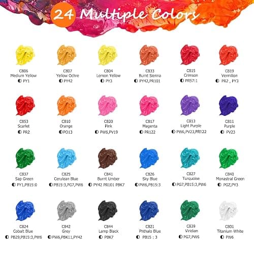 Caliart Acrylic Paint Set with 12 Brushes, 24 Colors Wood Craft Paints for Adult Artist Beginner Painter, Rich Pigments, Halloween Pumpkin Canvas Ceramic Rock Painting Art Kit Supplies thumbnail 3