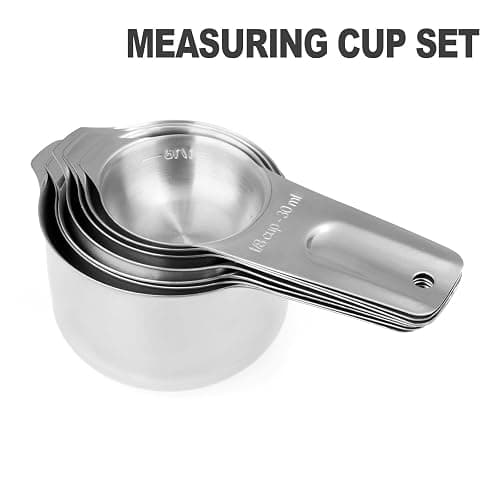 13-piece Measuring Cups and Spoons Set, 18/8 Stainless Steel Heavy Duty Ergonomic Handle with Ring Connector, Silver thumbnail 4