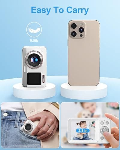 Hoorola Digital Camera, 5K Vlogging Camera for Photography, 80MP Dual Screen Point and Shoot Digital Camera with Auto Focus, 18X Zoom, Flash, 2 Batteries, 32GB Card for Teens and Adults (White) thumbnail 7