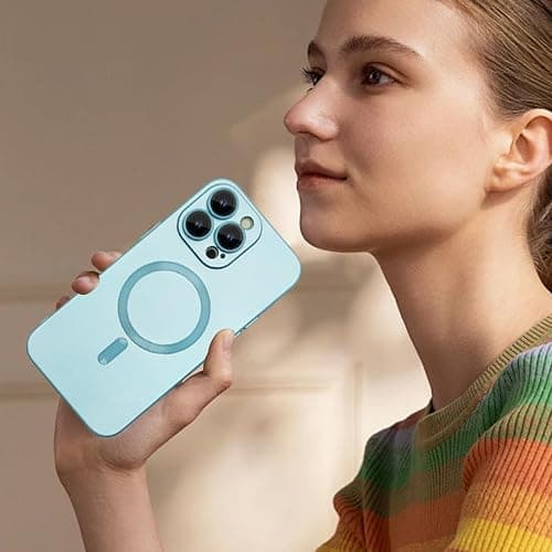 ankofave Magnetic for iPhone 15 Pro Phone Case for Women, Matte Luxury Soft Metallic Luster Design with Camera Lens Protector, Compatible with Magsafe Case for iPhone 15 Pro 6.1"-Blue thumbnail 6