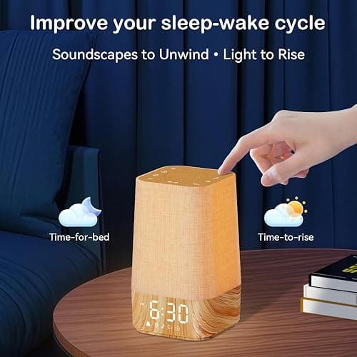 Sunrise Alarm Clock with Noise Machine: Digital Alarm Clock for Bedrooms, Nature Sounds for Gentle Wake Up, 30 Sleep Sounds, Adjustable Brightness & Volume, Timer - Wood Grain thumbnail 3