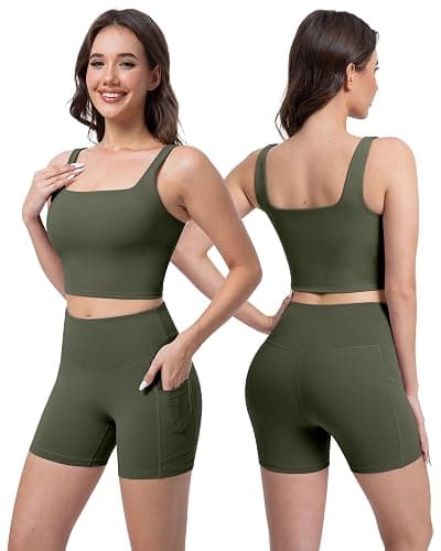 SALSPOR 3 Piece Workout Sets for Women High Waisted Leggings with Pockets Tummy Control Biker Shorts Yoga Sports Bra thumbnail 4