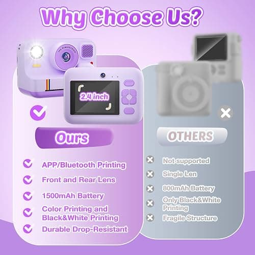 Instant Print Camera for Kids, App Printing, 1080P Video, Dual-Lens Selfie Digital Camera with 32G SD, Christmas Birthday Gifts for Girls Boys 4 5 6 7 8 9 10 11 12 Year Old, Toddler Toy_Purple thumbnail 9
