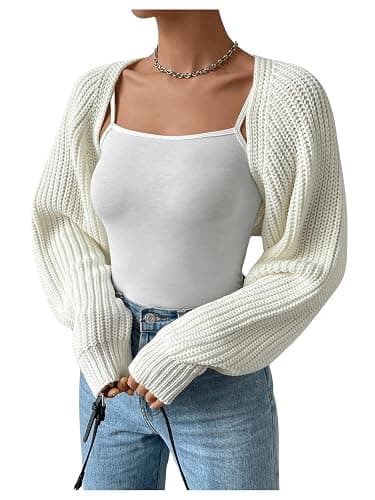 RoseSeek Women's Cropped Cardigan Sweaters Long Sleeve Open Front Bolero Shrugs Casual Knit Tops thumbnail 4