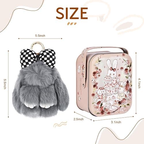 GlamSpark Bunny Keychain with Tin Box, Cute Keychain Gift, Soft Bunny Keychain Accessories for Women thumbnail 3