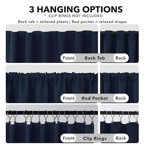 Deconovo Blackout Curtains, Thermal Insulated, W70 x L108 2 Panels, Back Tab, Machine Washable, Room-Darkening Drapes for Bedroom/Living Room Navy Blue thumbnail 3