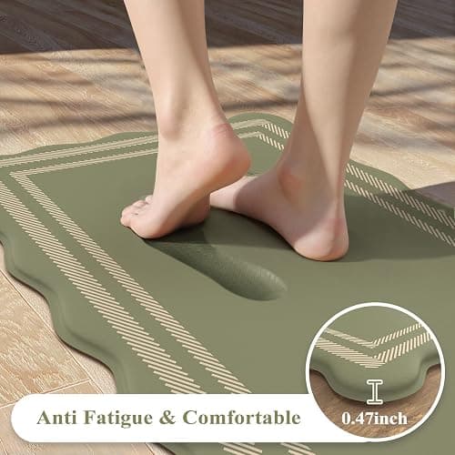 KIMODE Anti Fatigue Mats for Kitchen Floor 17"x47"+17"x29", Farmhouse Kitchen Rugs Sets of 2, Cushioned Kitchen Floor Mat Non Skid, Memory Foam Kitchen Mat for Laundry Office Sink Desk Olive Green thumbnail 3