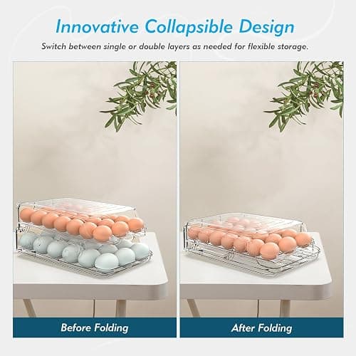 GleeNflux Egg Holder for Fridge, Foldable Automatic Rolling Egg Container for Refrigerator, Stackable Large-Capacity Egg Organizer Tray, Durable Clear Plastic Dispenser (3 dozens) thumbnail 5