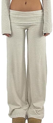 Women Y2k Foldover Pants Wide Leg Flare Sweatpants Low Rise Lounge Bottoms | Fold over Color Block Leggings, Cute Straight Leg Yoga Pj Pants - Image 1