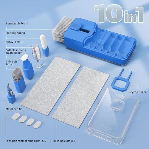 Ordilend Keyboard Cleaning Kit Laptop Cleaner, All-in-One Computer Camera Cleaning Kits Brush Tool, Multi-Function PC Electronic Cleaner for iPad iPhone Pro Earbuds Camera Monitor with Patent, SkyBlue thumbnail 7