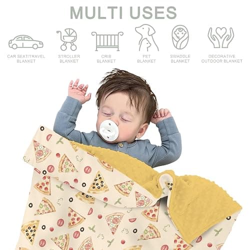 Watercolor Pizza Party Baby Blankets for Girl Boy Cute Pizzas Plants Soft Mink Dotted Backing Double Layer Swaddle Receiving Blanket Pizza Lovers Gift Bed Throws for Newborn Toddler Crib 30x40 thumbnail 8