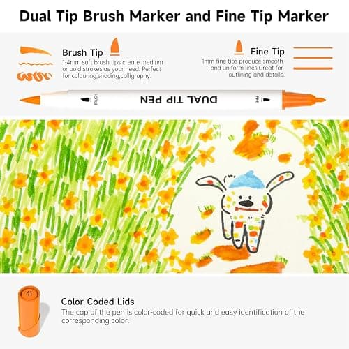 Shuttle Art Dual Tip Brush Marker Pens, 105 Colors Fine and Brush Tip Markers Set in Portable Case with 1 Coloring Book for Kids, Water-based Ink Adult Artist Coloring Calligraphy Journal Doodling thumbnail 3