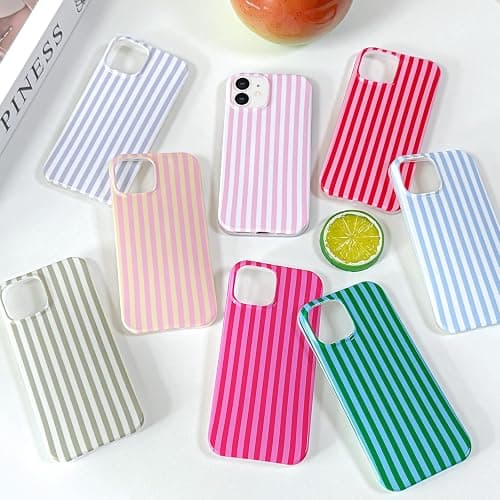 Hython for iPhone 11 Case Cute Striped Aesthetic Design Simple Stripes Cover 6.1", Thin Slim Soft TPU Bumper Shockproof Rubber Protective Phone Cases for Women Girls Girly Boys, Pink and White thumbnail 6