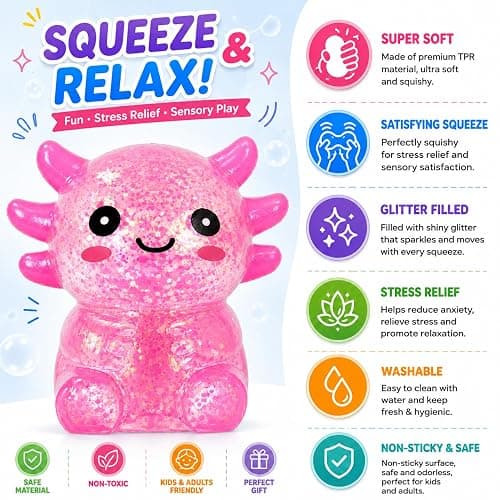 Tibberly Axolotl Squishy Stress Ball, Cute Soft Slow Rising Squishy Toy, Calming Fidget Squeeze Toy Sensory Toy for Stress Relief Kids Adults thumbnail 3